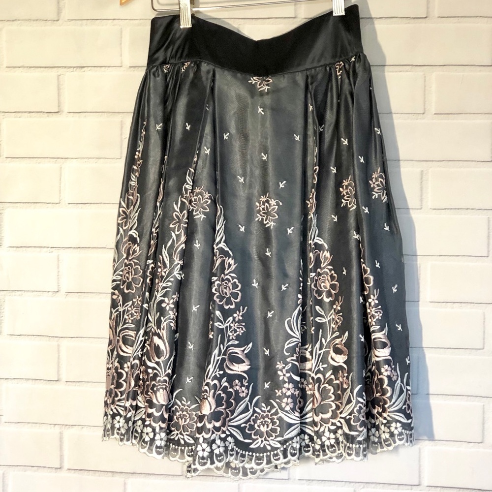 Gray Floral Embroidered Silk Skirt